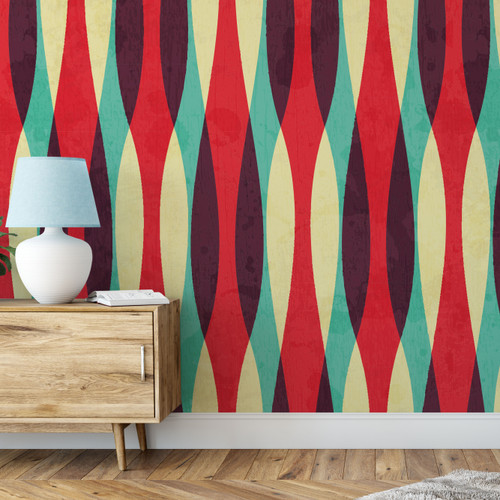 retro wallpaper, retro waves feature wallpaper, modern funky wallpaper, red and blue feature wallpaper