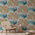 A beautifully illustrated wallpaper featuring peacocks among kumquat trees. using a lovely contrasting colour palette of blues and oranges, this wallpaper transports you to a far away place.