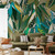 tropical abstract mural wallpaper, green mural wallpaper, illustrated foliage in green mural wallpaper, removable tropical mural, peel and stick tropical wallpaper