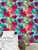 tropical paradise feature wallpaper, modern tropical mural wallpaper, bright vibrant exotic wallpaper mural, hibiscus wallpaper, colourful tropical wallpaper