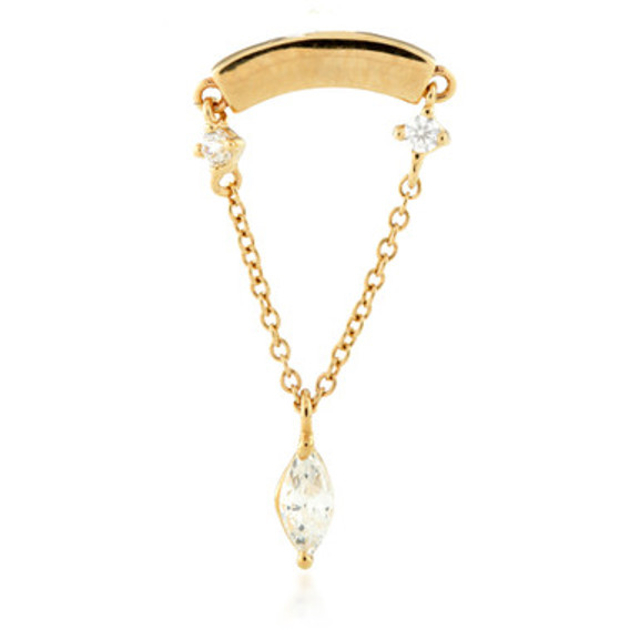 TL - 14ct Gold Internal Hanging Chain with Marquise Gem Attachment