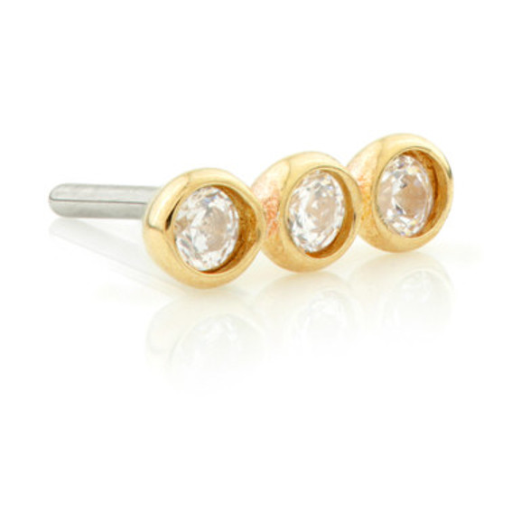 TL - 14ct Threadless Gold Straight Triple Gem Attachment