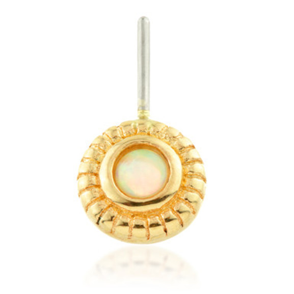 TL - 14ct Threadless Gold Front Facing Millegrained Round Opal Pin Attachment