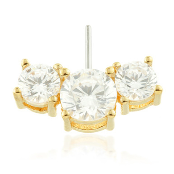 TL - 14ct Threadless Gold Front Facing Triple Gem Prong Pin Attachment