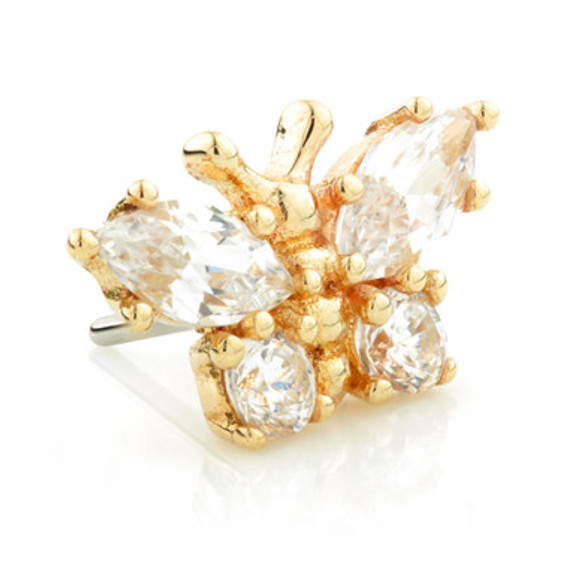 TL - 14ct Threadless Gold Butterfly with Gems Pin Attachment