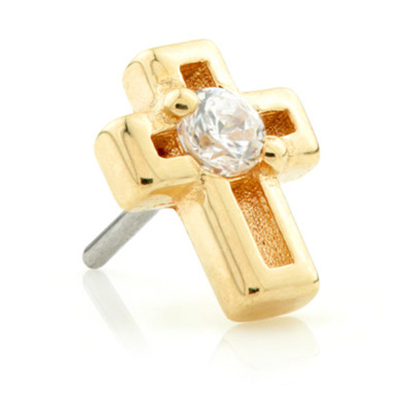 TL - 14ct Gold Threadless Open Gem Cross Attachment
