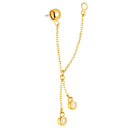 TL - 14ct Threadless Gold Pin Attachment With Double Bezel Hanging Chain