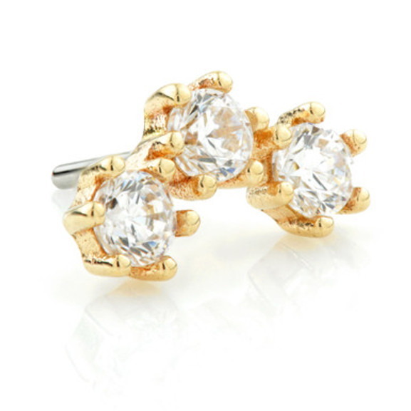 TL - 14ct Threadless Gold Pin Attachment With Triple Gem -Y