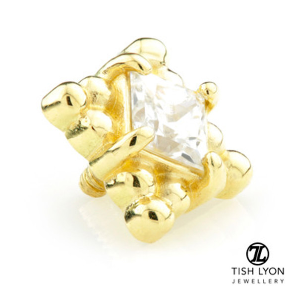 TL - 18ct Yellow Gold Milli Grain Square Gem Internal Thread Attachment