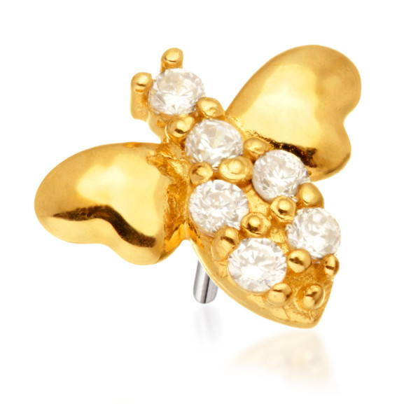 TL - 14ct Threadless Gold Bee with Gem Body Pin Attachment