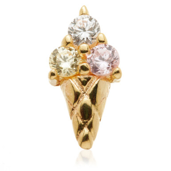 TL - 14ct Solid Gold Internal Jewelled Ice Cream Attachment
