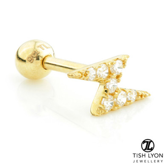 TL - 9ct Gold Jewelled Lightning Bolt Gem Cartilage Bar - 1mm