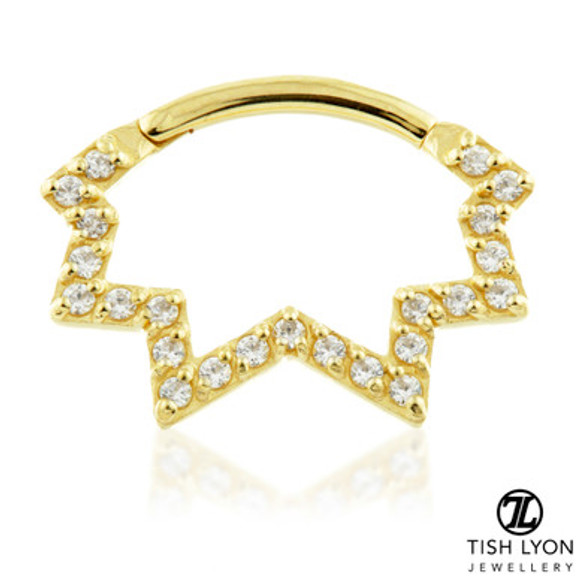 TL - 18ct Gold Pave Zig-Zag Swarovski Daith Ring