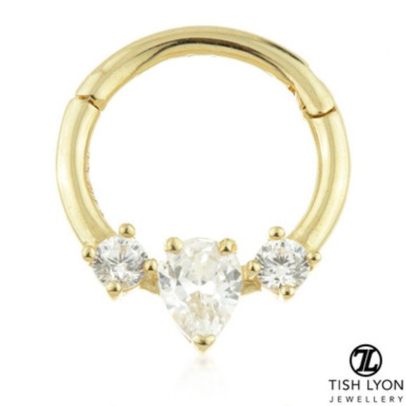 TL Gold CZ Tear Hinge Ring