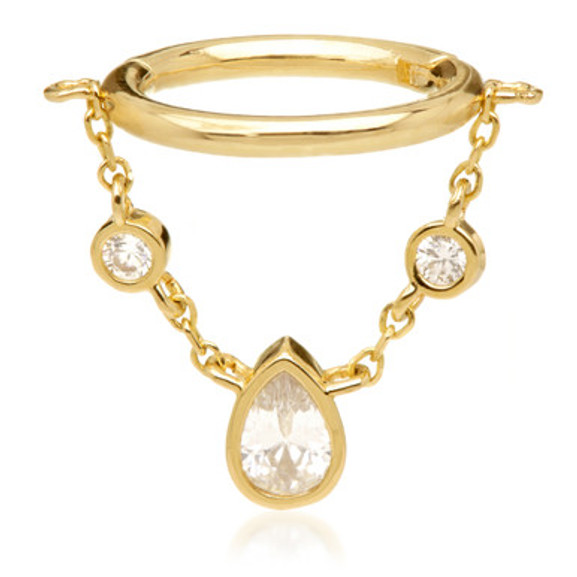 TL - Gold Conch Ring with Hanging Gem Chain