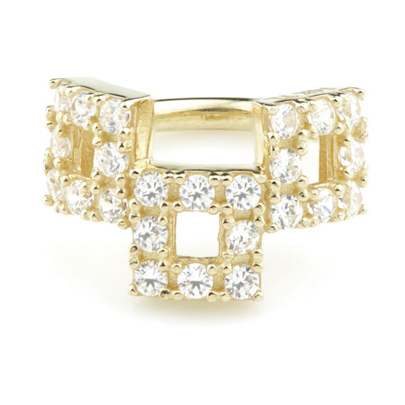 Solid Gold Pavé Cubic Zirconia Triple Square Hinge Ring