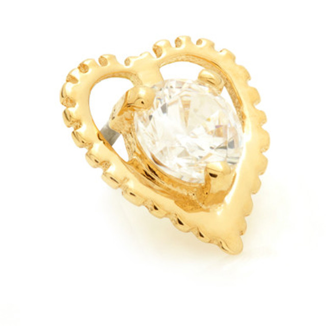 TL - 14ct Gold Threadless Open Heart With Prong Gem Pin Attachment TL - 14ct Gold Threadless Open Heart With Prong Gem Pin Attachment