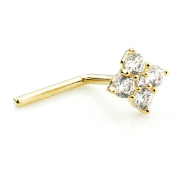 TL - 14ct Gold Multi Gem Square Bent Nose Stud TL - 14ct Gold Multi Gem Square Bent Nose Stud
