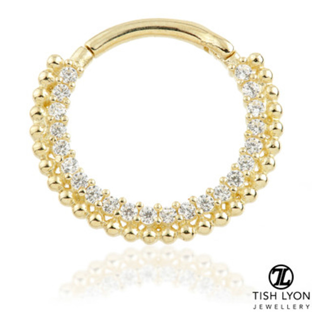 TL - Gold Pav� Gem Ball Daith Septum Ring