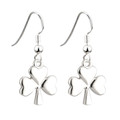 Lucky Shamrock Drop Earrings - Rhodium Plated Solvar Jewelry Made in Ireland (S33329) | Irish Rose Gifts