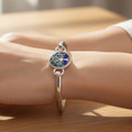 Solvar Rhodium Blue Enamel Tree of Life Bangle - S50108B