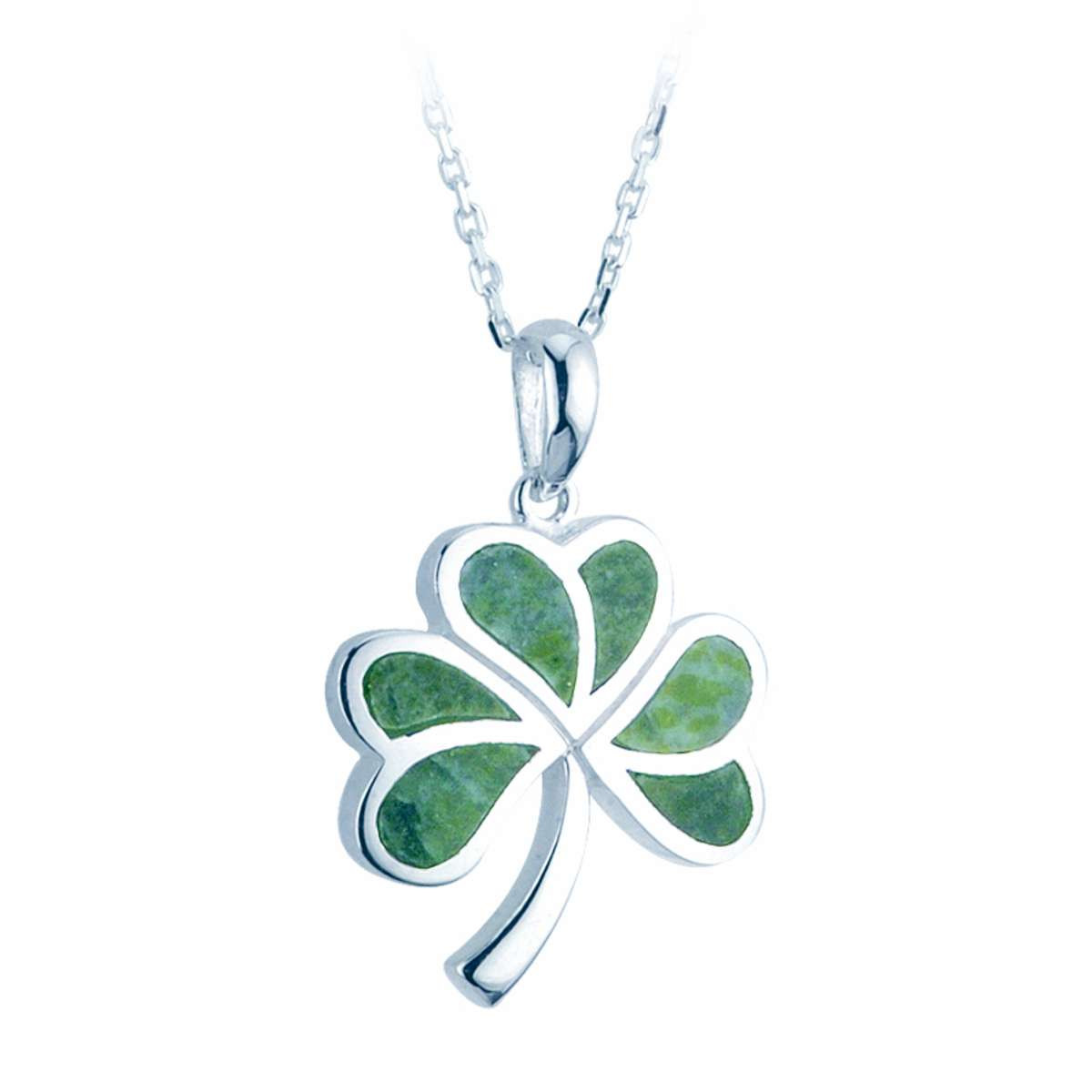 Shamrock Necklace with Connemara Marble Sterling Silver