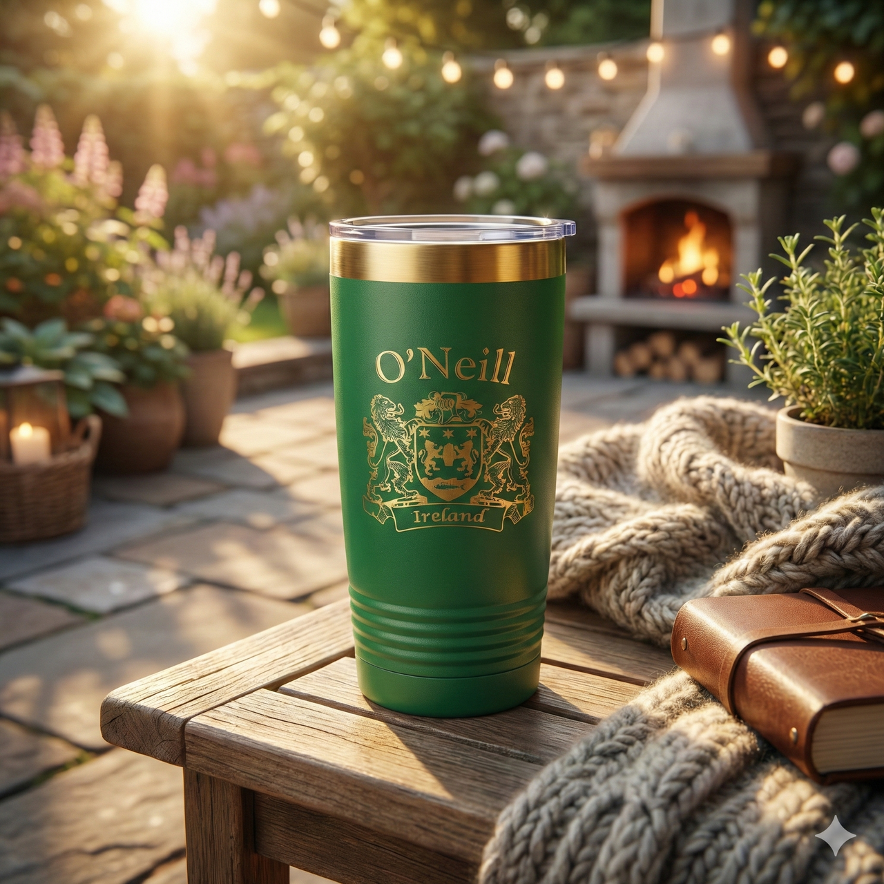 Irish Coat of Arms Green & Gold Travel Mug | Irish Rose Gifts