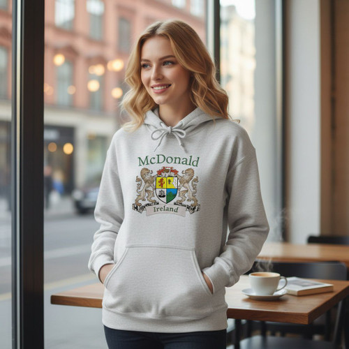 Irish Coat of Arms Hooded Sweatshirt in Ash The Irish Rose Gifts