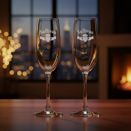 Irish Claddagh Champagne Flute (set of 2) - Sand Etched | Irish Rose Gifts