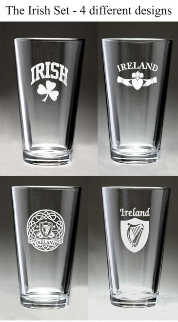 The Irish Set - 4 Different Pint Glasses - Set of 4 (Sand Etched) The Irish Rose Gifts
