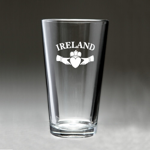 Ireland Claddagh Pint Glasses - Set of 4 (Sand Etched) | Irish Rose Gifts