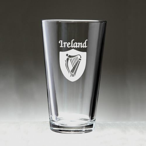Irish Shield Harp Pint Glass - Set of 4 (Sand Etched) | Irish Rose Gifts