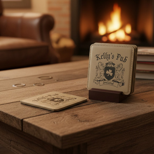 Personalized Shamrock Coaster set - Set of 4 with Wood Stand The Irish Rose Gifts