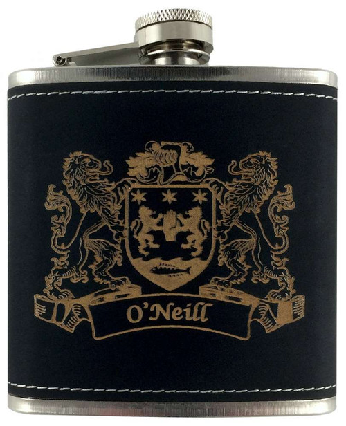 Irish Coat of Arms Black Leather Flask The Irish Rose Gifts