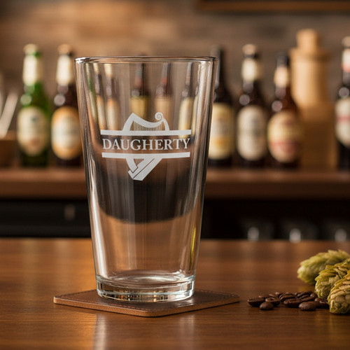 Personalized Harp Pint Glass, 16oz - Set of 4 (Sand Etched) | Irish Rose Gifts