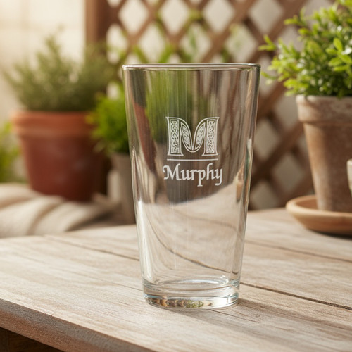 Personalized Celtic Letter Pint Glass - 16oz - Set of 4 (Sand Etched) | Irish Rose Gifts