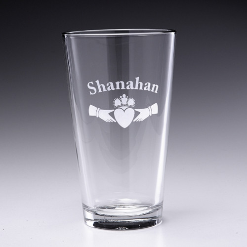 Personalized Claddagh Pint Glass - 16oz - Set of 4 (Sand Etched) | Irish Rose Gifts