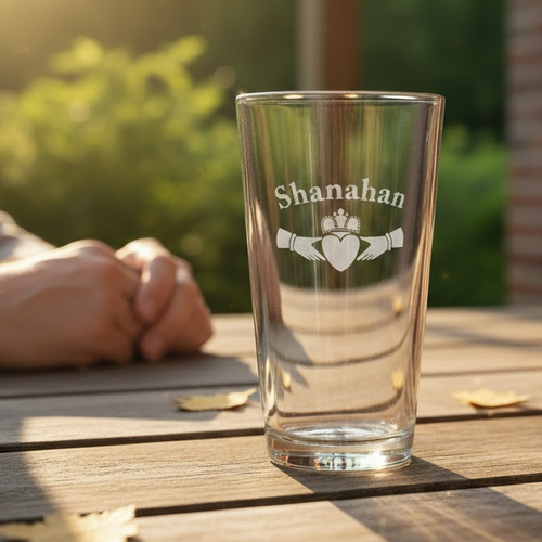 Personalized Claddagh Pint Glass - 16oz - Set of 4 (Sand Etched) | Irish Rose Gifts