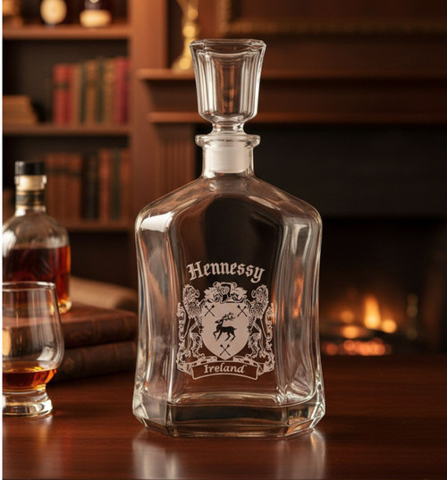 Whiskey Decanter with Coat of Arms - (Sand Etched) The Irish Rose Gifts