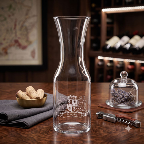 Wine Decanter with Coats of Arms - (Sand Etched) The Irish Rose Gifts