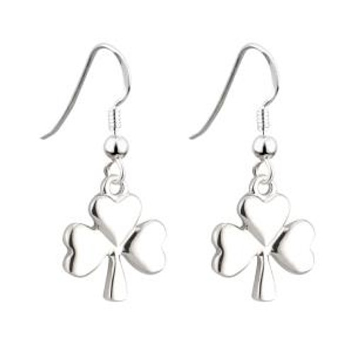 Lucky Shamrock Drop Earrings - Rhodium Plated Solvar Jewelry Made in Ireland (S33329) | Irish Rose Gifts