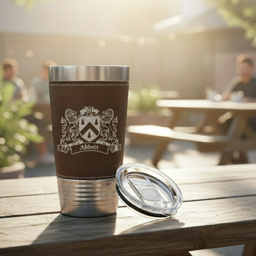 Irish Coat of Arms Leather Travel Mug - Rustic Brown The Irish Rose Gifts
