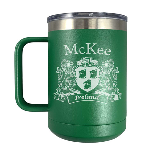 Irish Coat of Arms Travel Mug with Handle - Green The Irish Rose Gifts