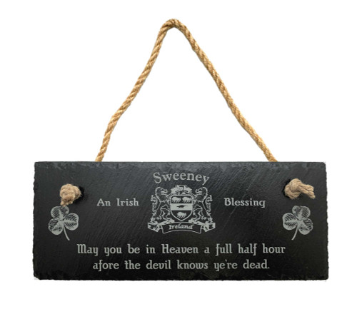 Irish Coat of Arms Slate Plaque Blessing - May You Be in Heaven a Full Half Hour The Irish Rose Gifts