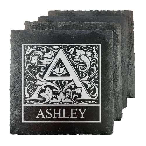 Personalized Initial Slate Coasters - Set of 4 The Irish Rose Gifts