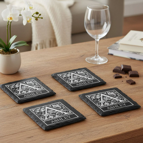 Personalized Initial Slate Coasters - Set of 4 The Irish Rose Gifts