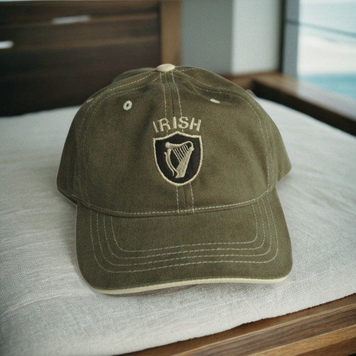 Irish Shield Harp Cap - Olive/Stone | Irish Rose Gifts