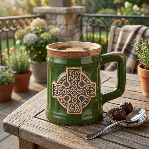 Ireland Celtic Cross Pottery Mug - Irish Roses Gifts