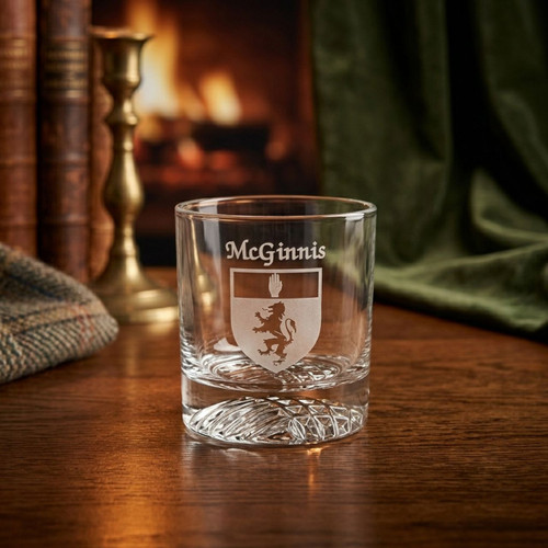Irish Coat of Arms Round Rocks Whiskey Glass Set - Set of 4 (Sand Etched) 