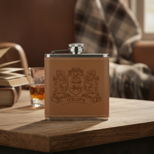 Irish Coat of Arms Leather Flask The Irish Rose Gifts